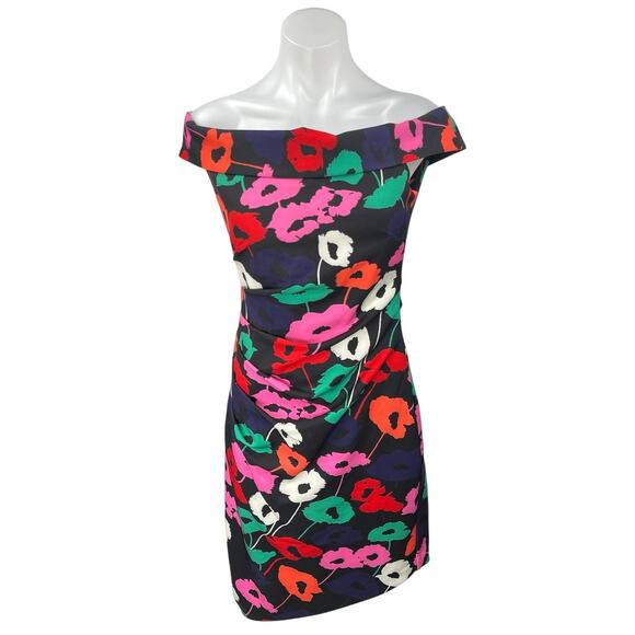 NEW Milly Ally Poppy Multicolor Floral Off The Shoulder Ruched Sheath Dress Sz 2 - Picture 5 of 12